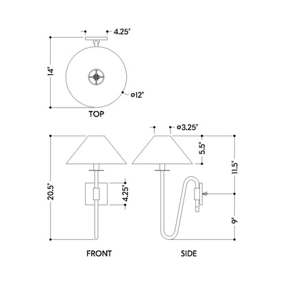 Mateo Wall Light - line drawing.