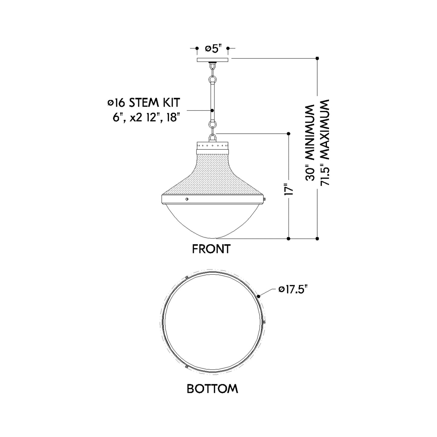 Maxton Pendant Light - line drawing.