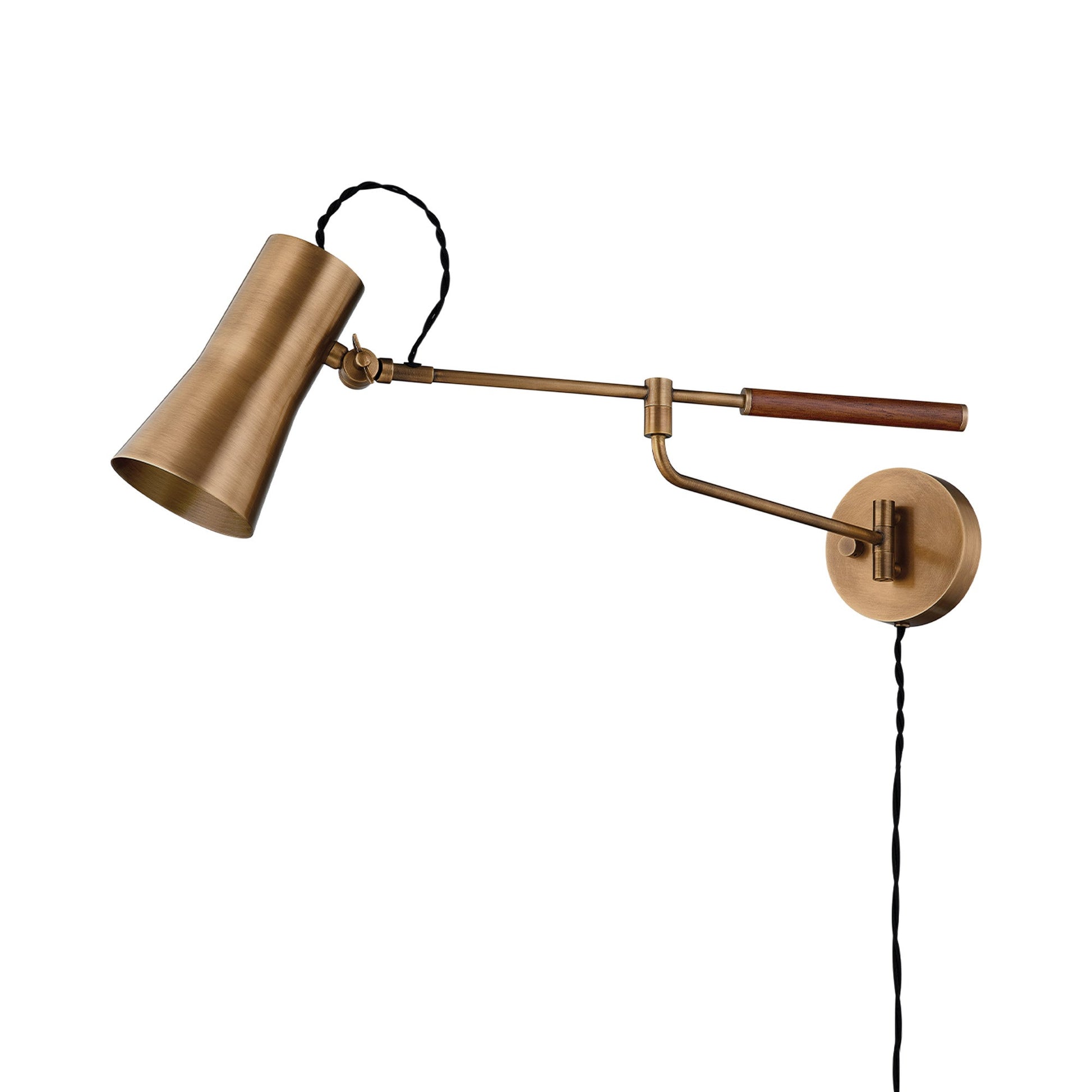 Novel Plug-in Wall Light in Patina Brass.