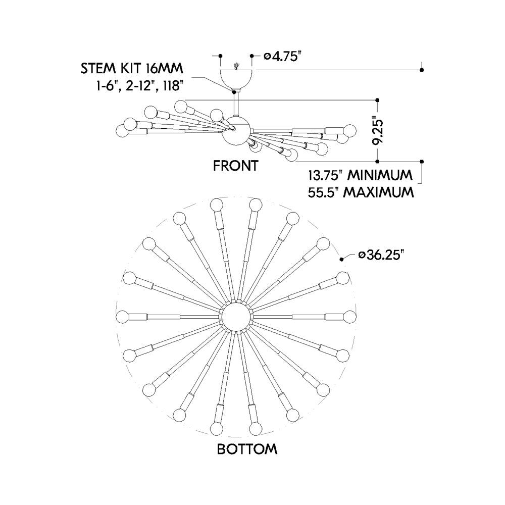 Obie Chandelier - line drawing.