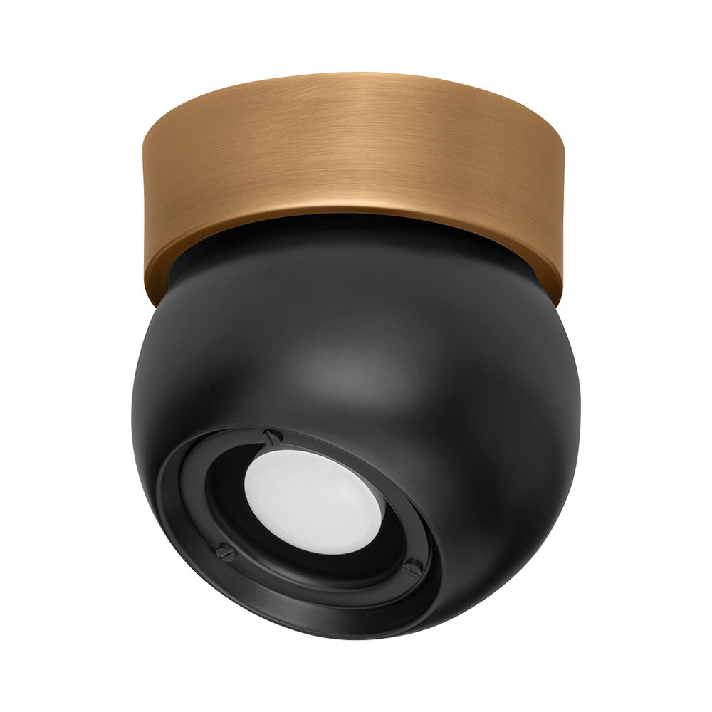Odin Flush Mount Ceiling Light in Patina Brass/Soft Black.