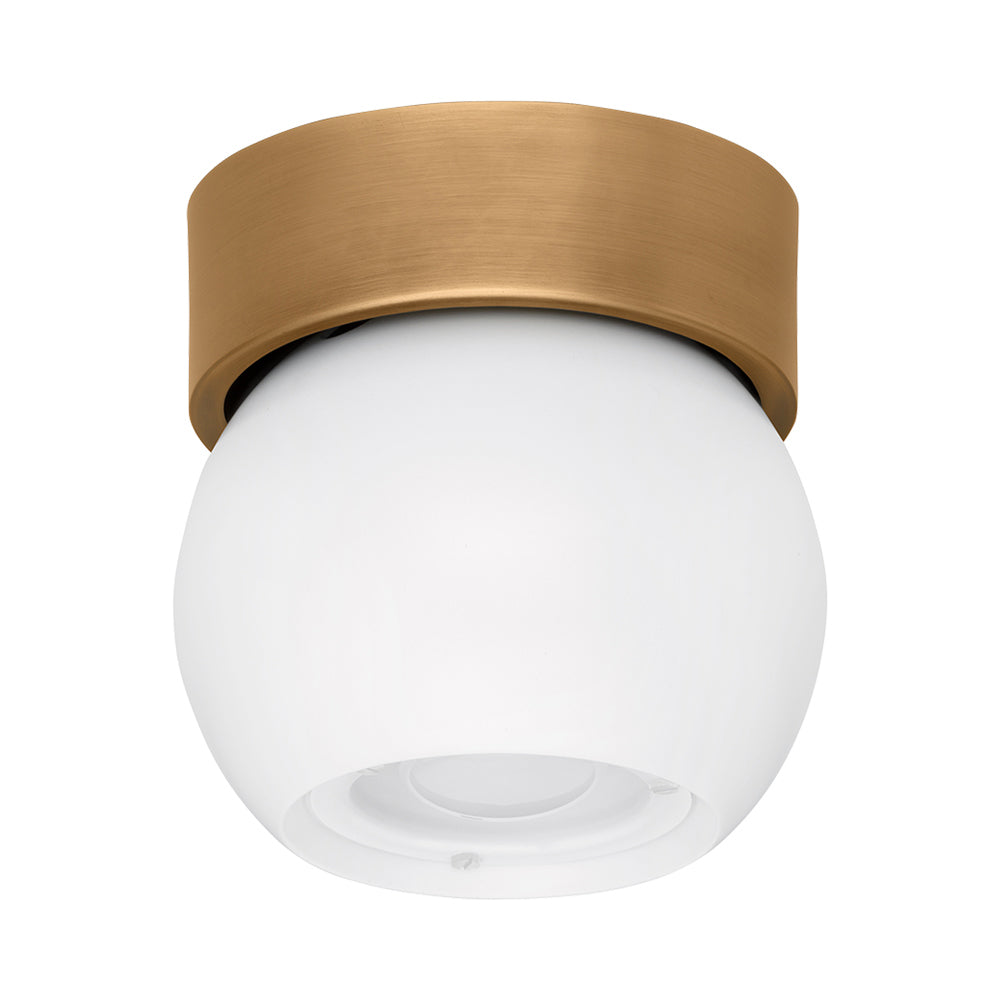 Odin Flush Mount Ceiling Light in Patina Brass/Soft White.