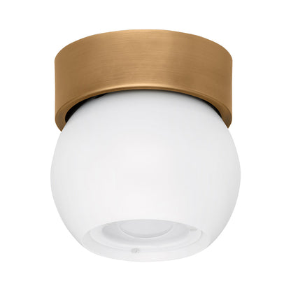 Odin Flush Mount Ceiling Light in Patina Brass/Soft White.