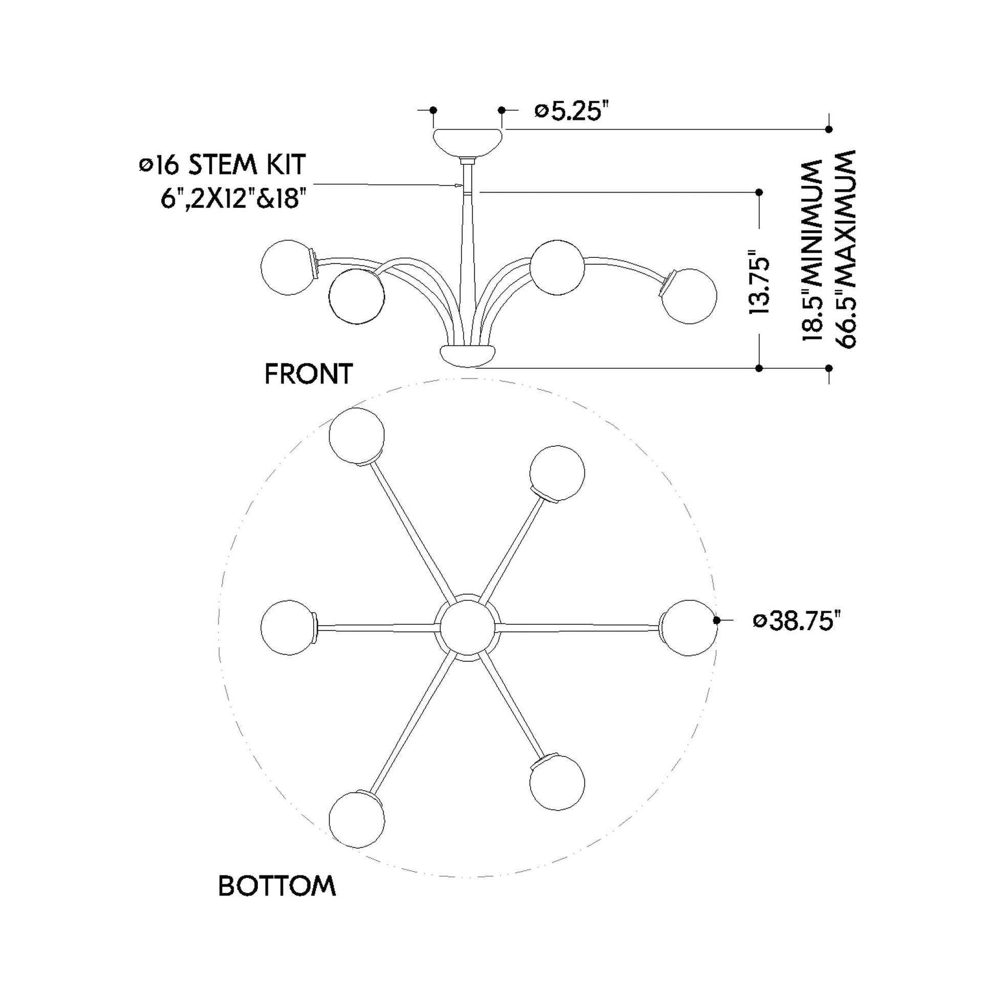 Orinda Chandelier - line drawing.