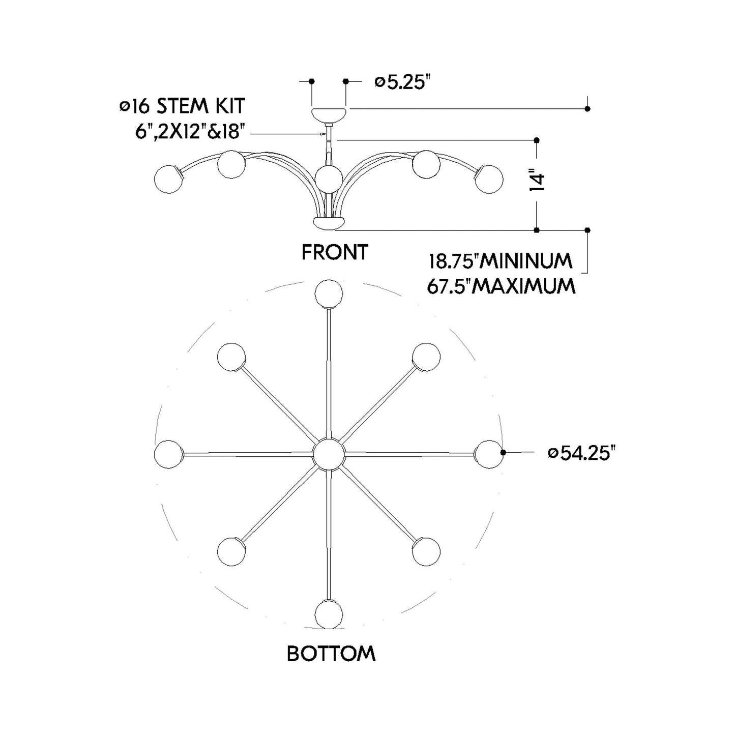 Orinda Chandelier - line drawing.