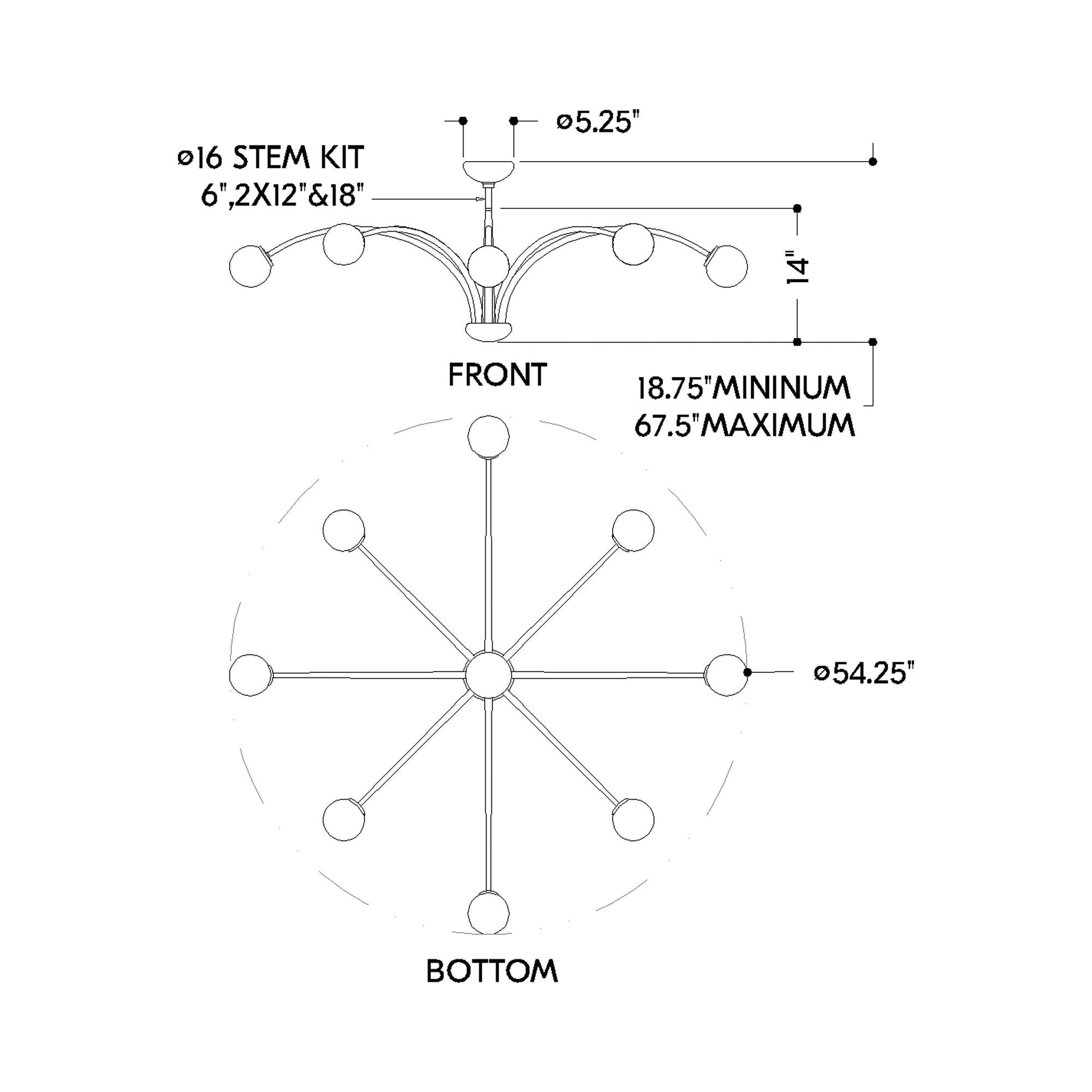 Orinda Chandelier - line drawing.