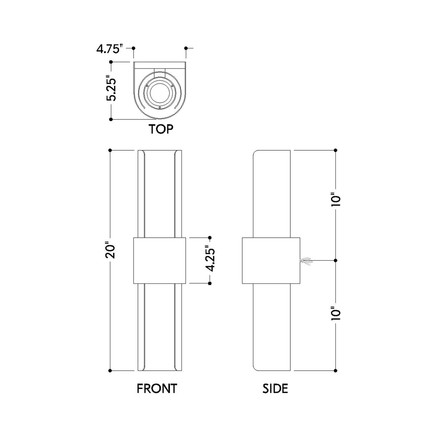 Ossian Outdoor LED Wall Light - line drawing.