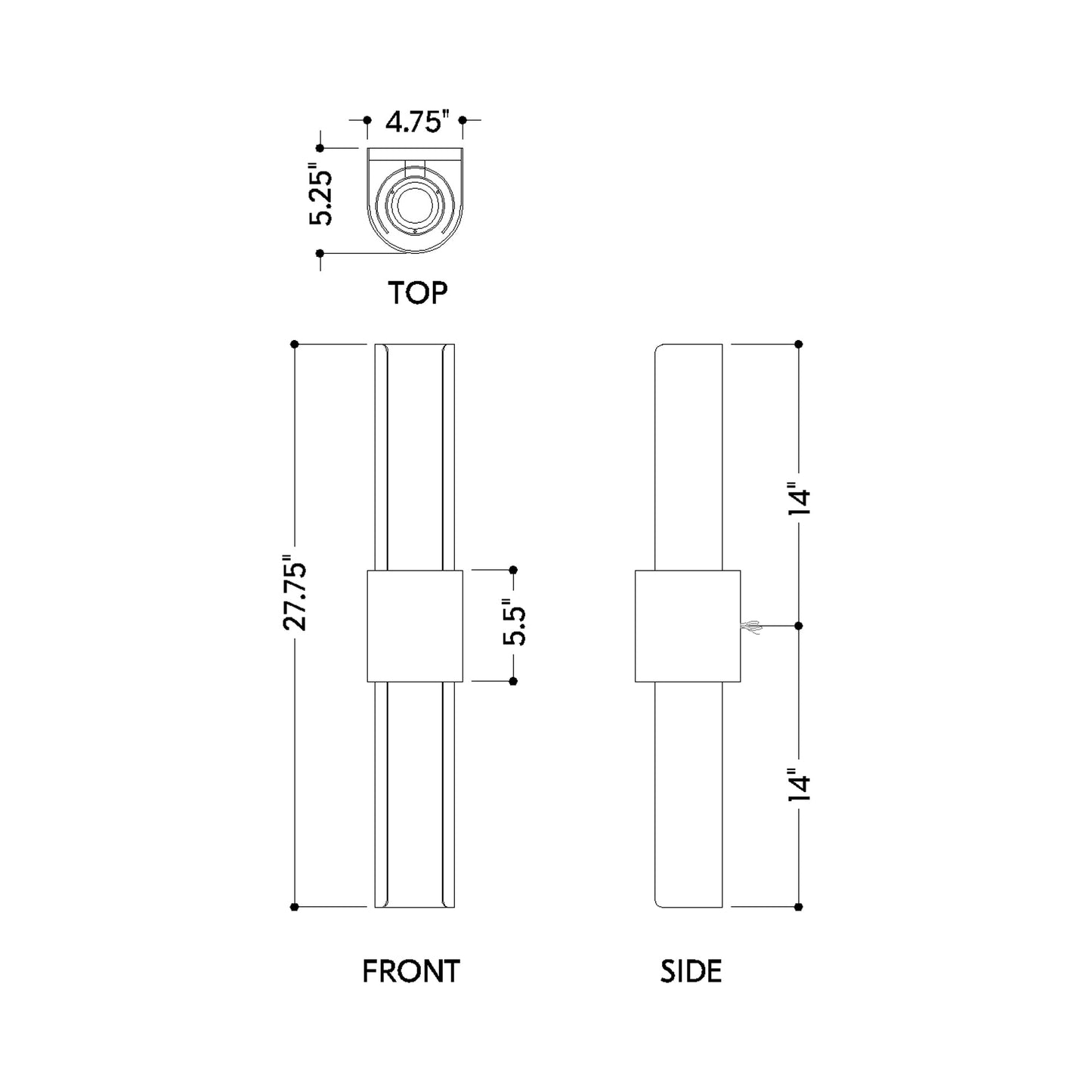 Ossian Outdoor LED Wall Light - line drawing.