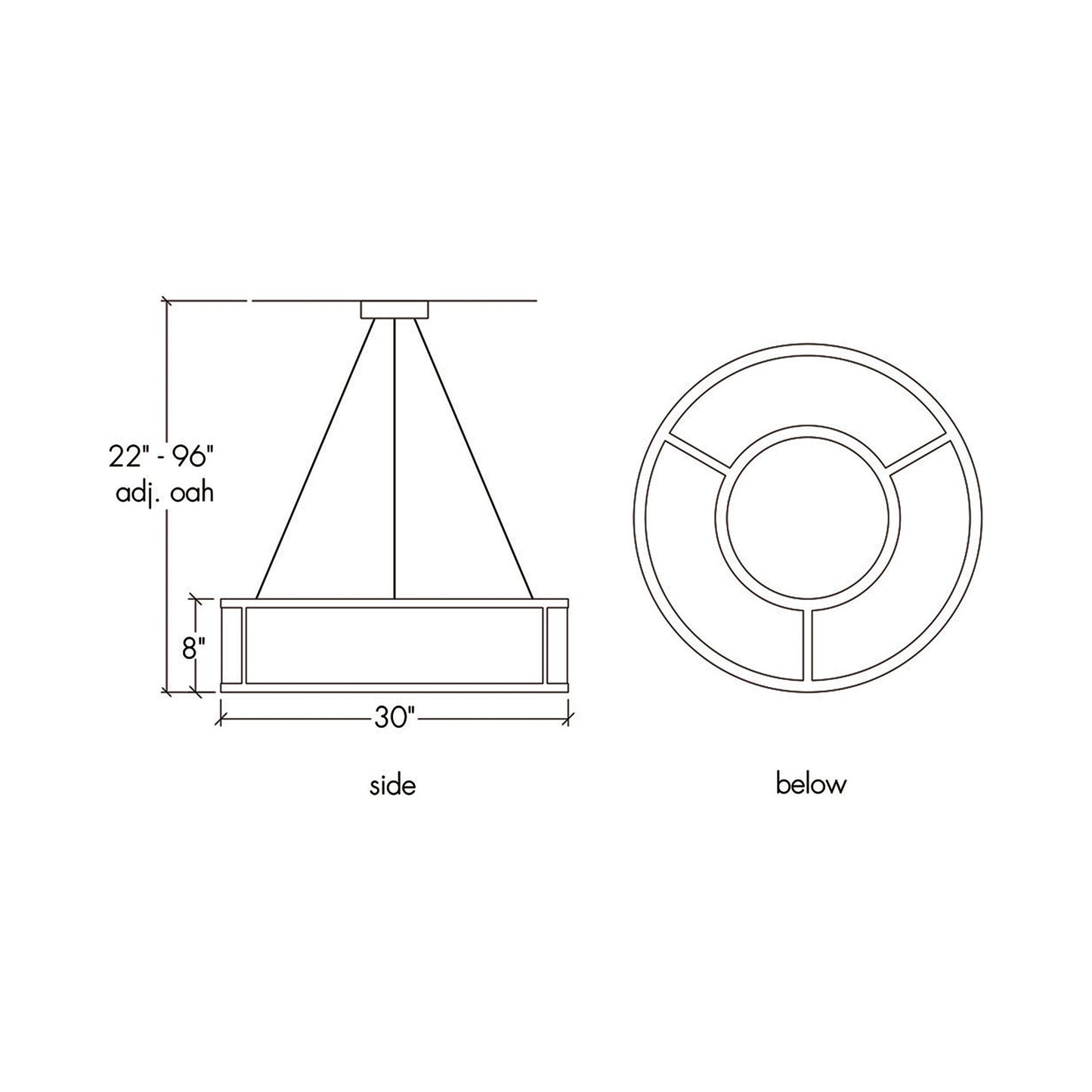 Tambour Pendant Light - line drawing.