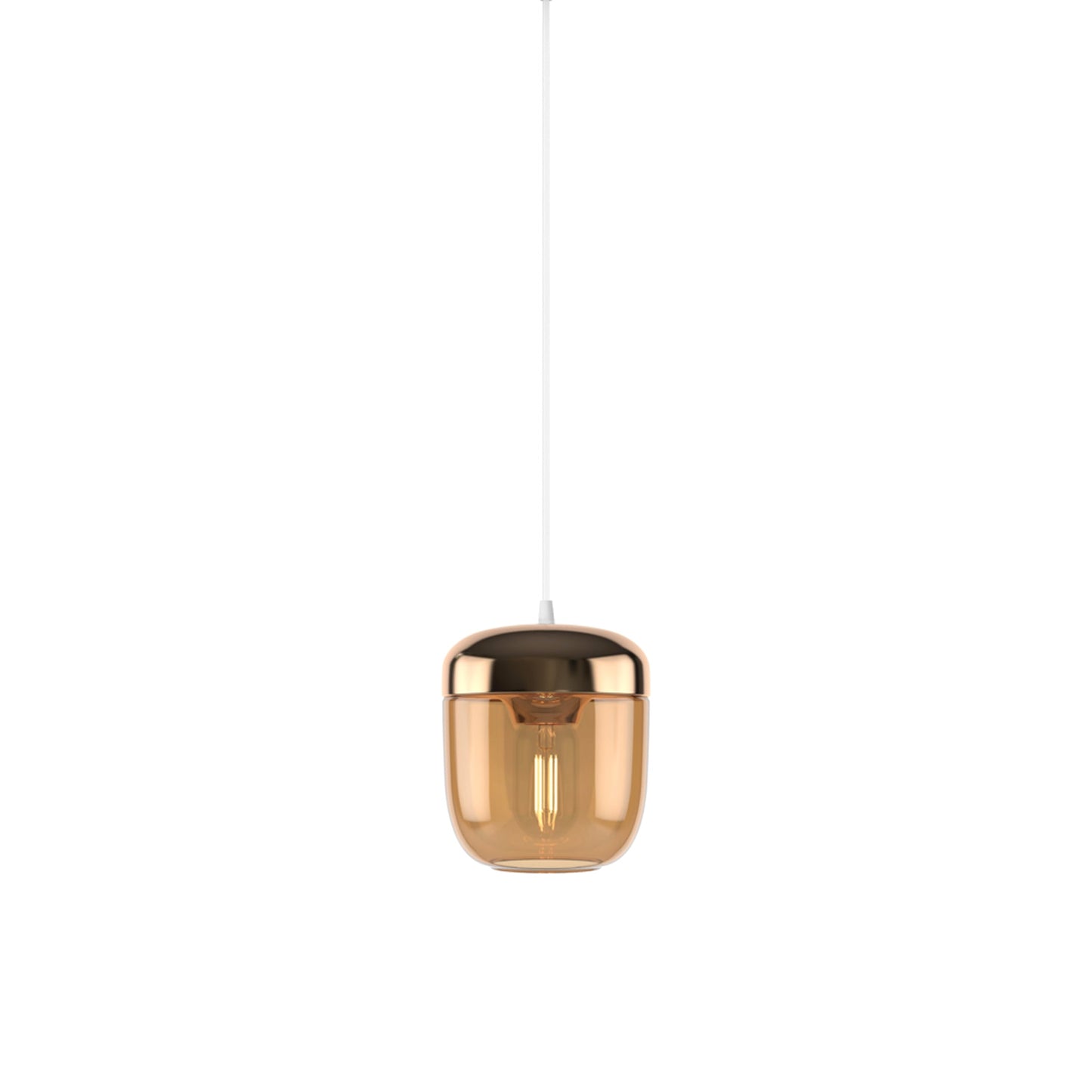 Acorn Pendant Light in Amber Brass/White.
