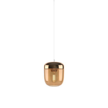 Acorn Pendant Light in Amber Brass/White.