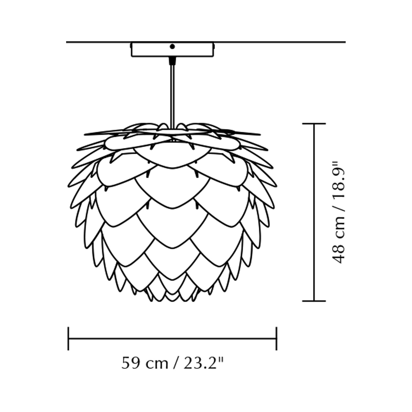 Aluvia Pendant Light - line drawing.
