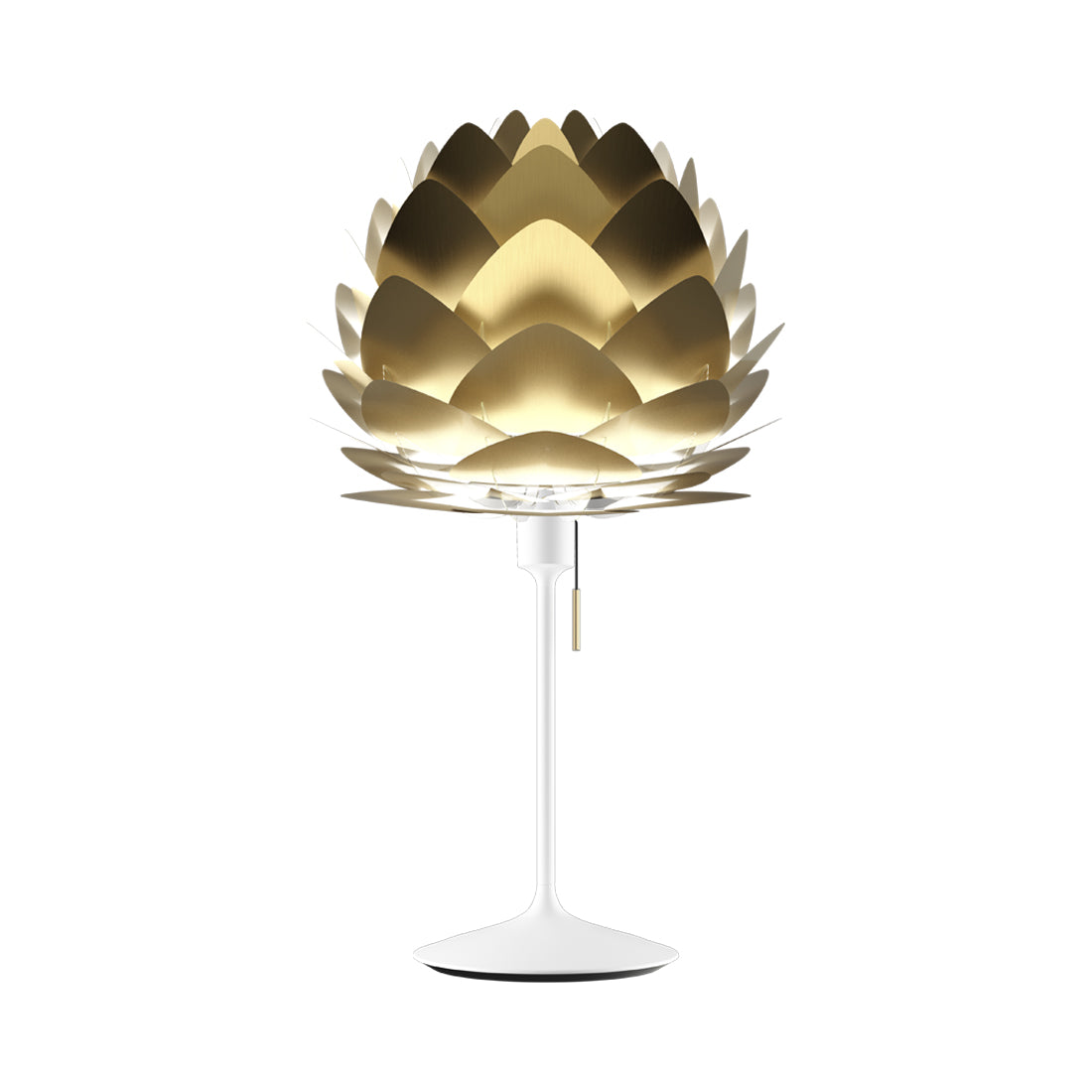 Aluvia Table Lamp in White/Brushed Brass.