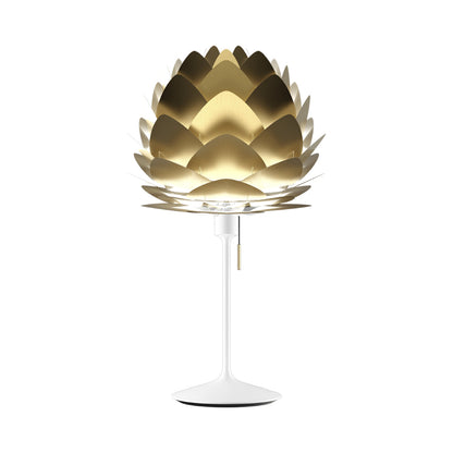 Aluvia Table Lamp in White/Brushed Brass.