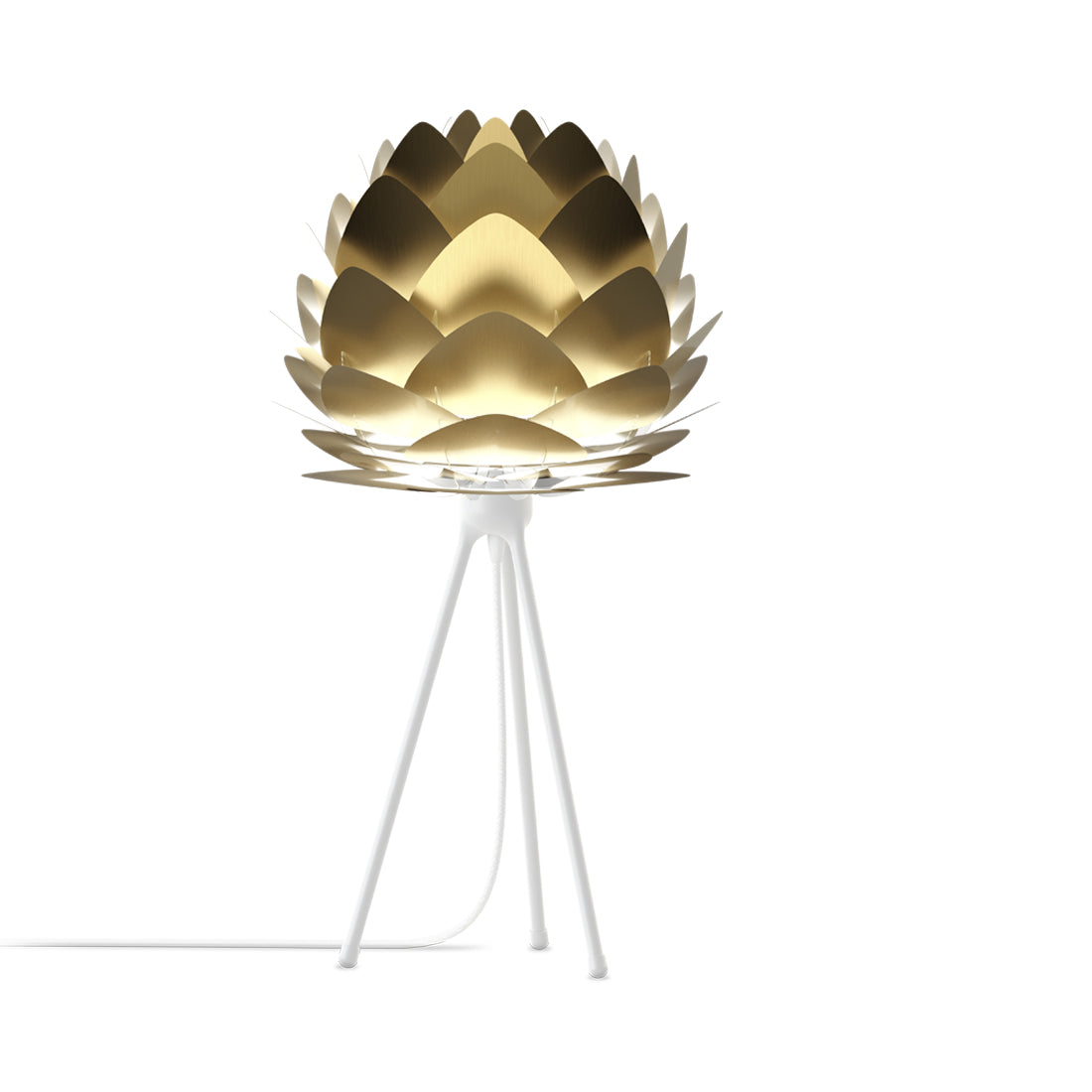 Aluvia Tripod Table Lamp in White/Brushed Brass.