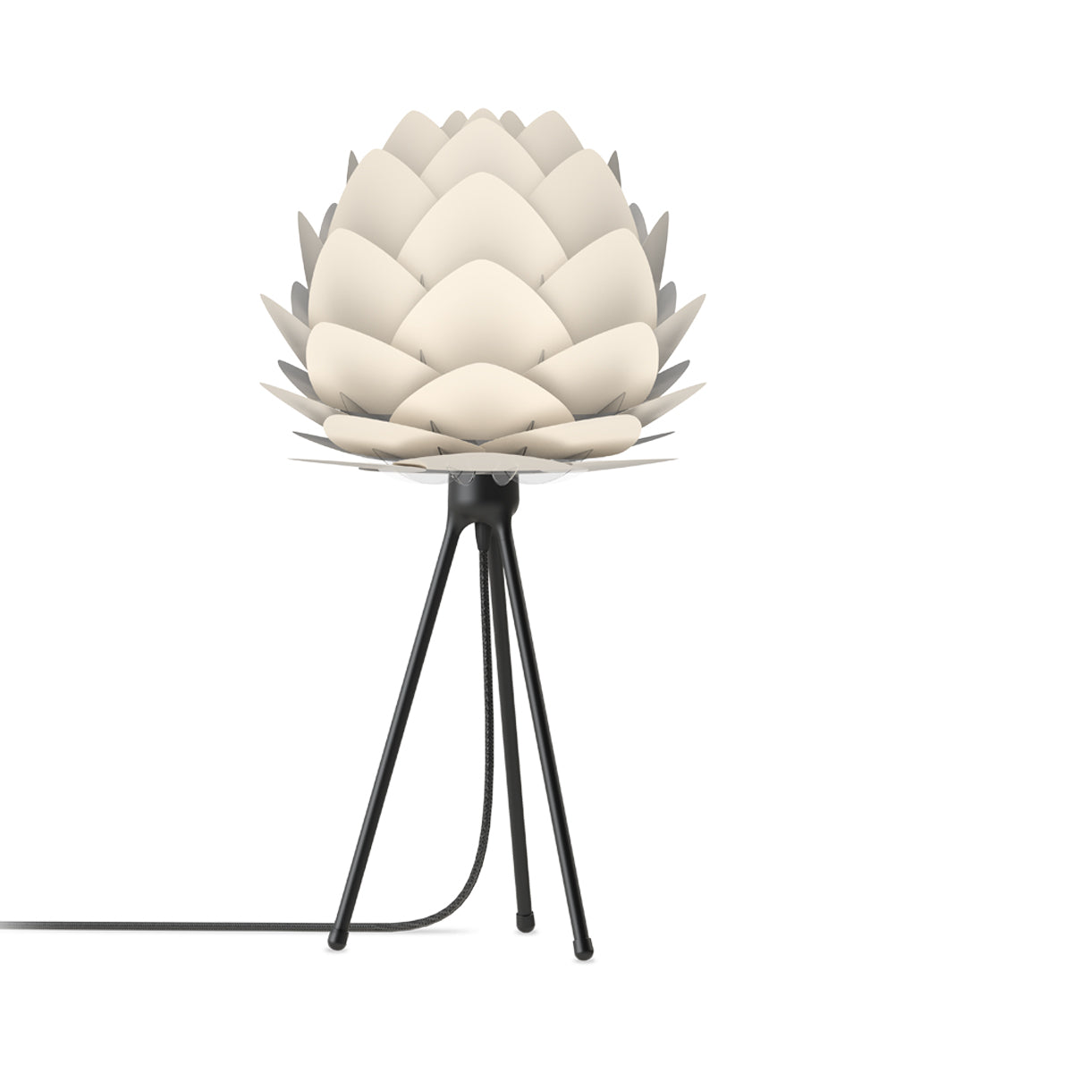 Aluvia Tripod Table Lamp in Black/Pearl White.