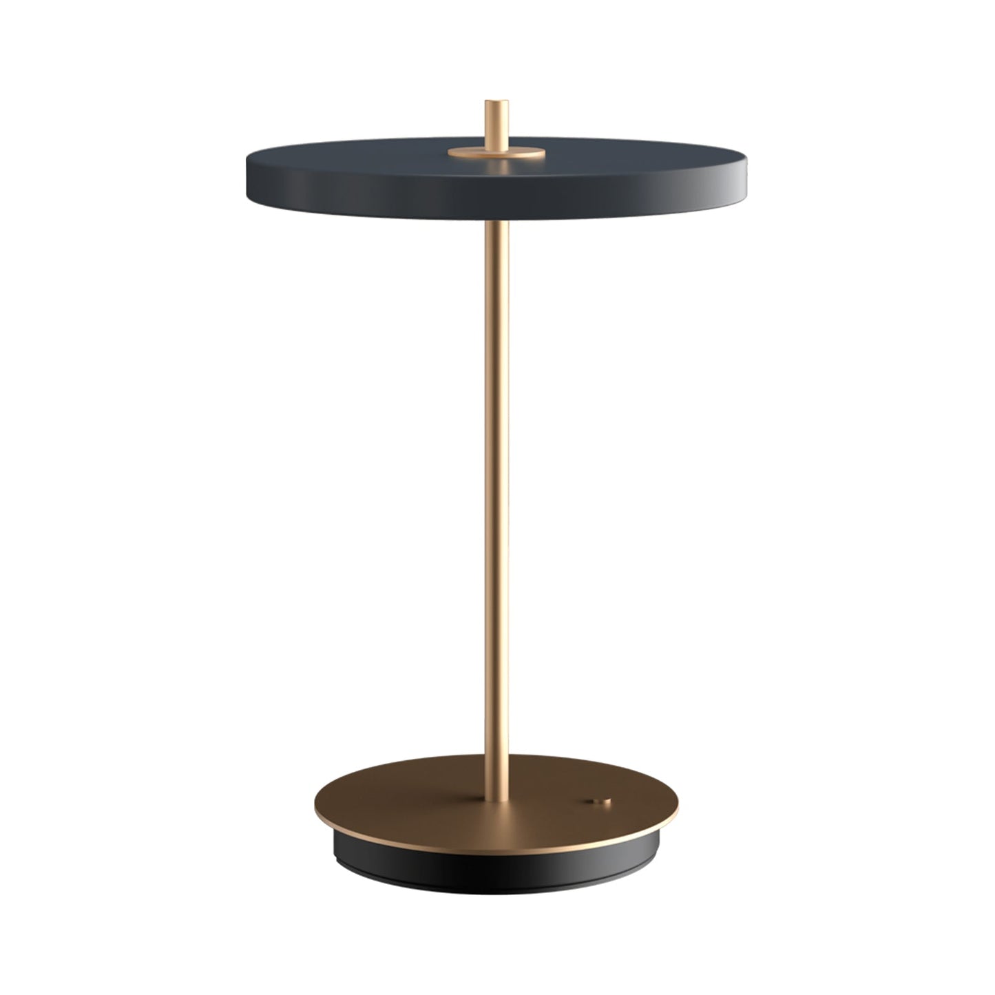 Asteria Move LED Portable Table Lamp in Anthracite Grey/Brass.
