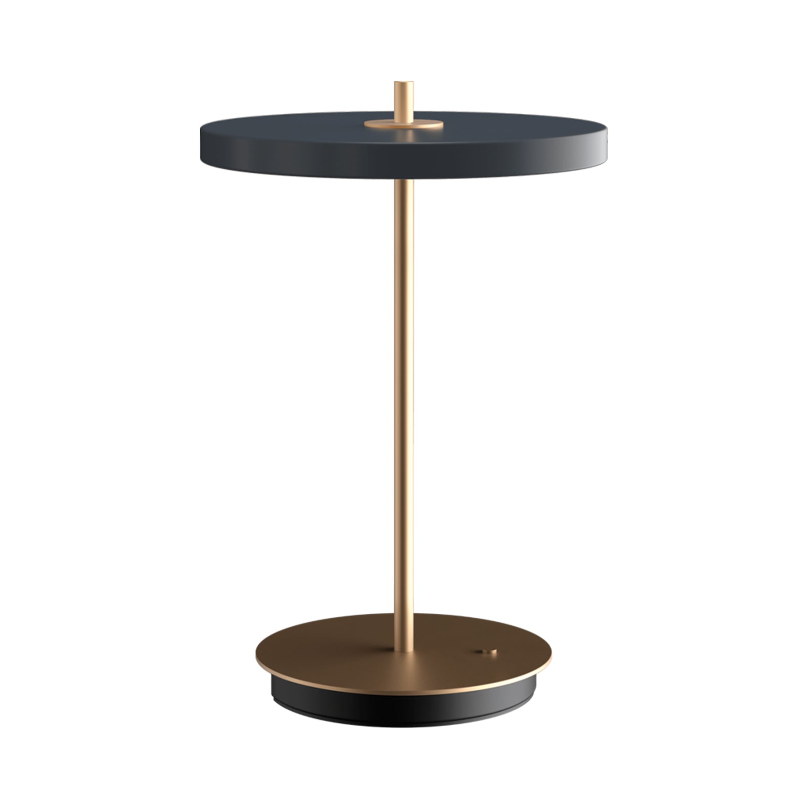 Asteria Move LED Portable Table Lamp in Anthracite Grey/Brass.