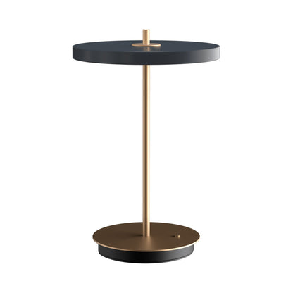 Asteria Move LED Portable Table Lamp in Anthracite Grey/Brass.