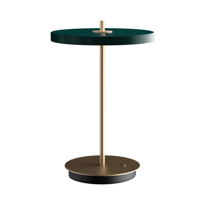 Asteria Move LED Portable Table Lamp in Forest Green/Brass.