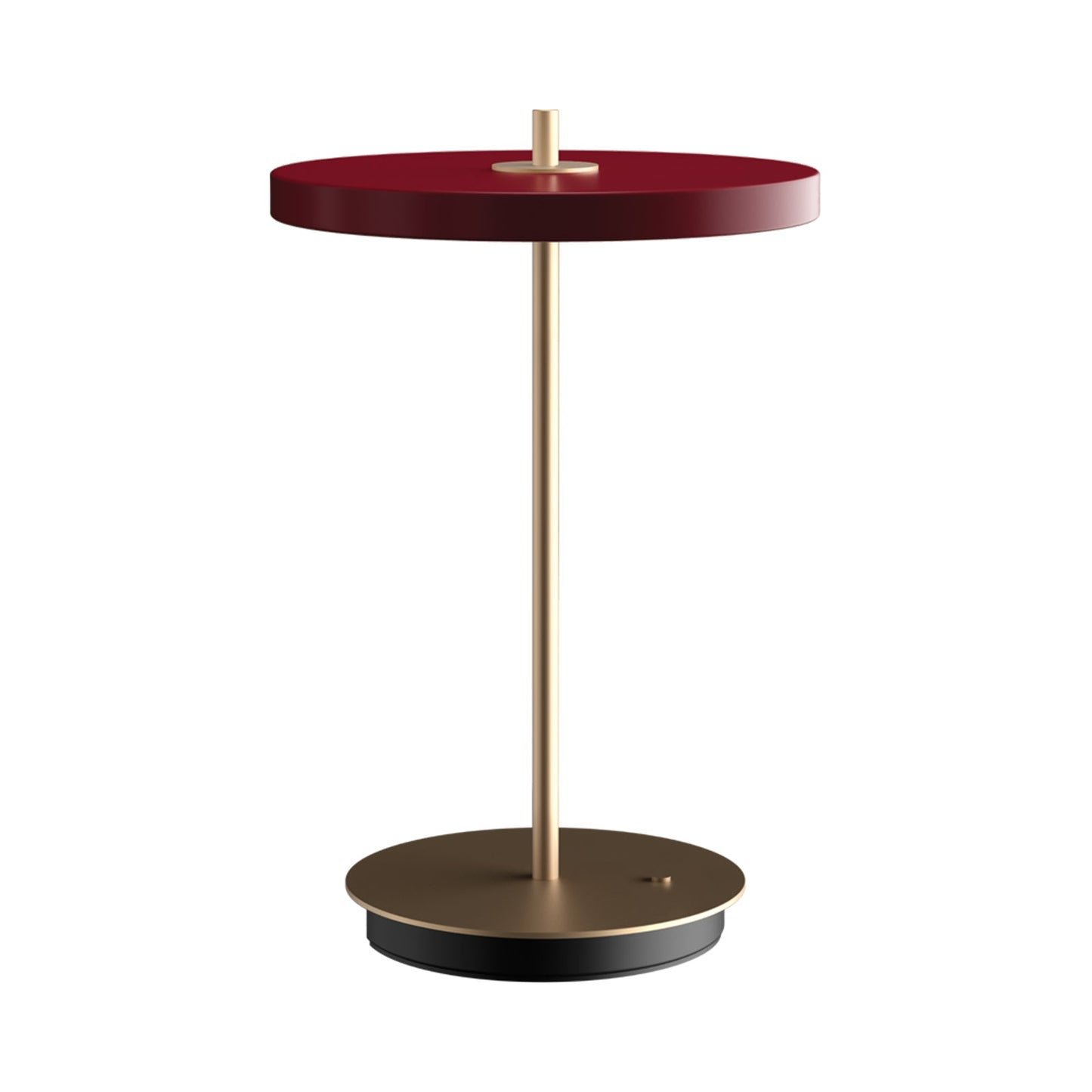 Asteria Move LED Portable Table Lamp in Ruby Red/Brass.