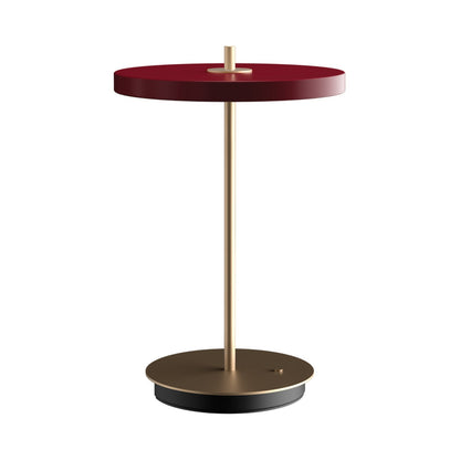 Asteria Move LED Portable Table Lamp in Ruby Red/Brass.