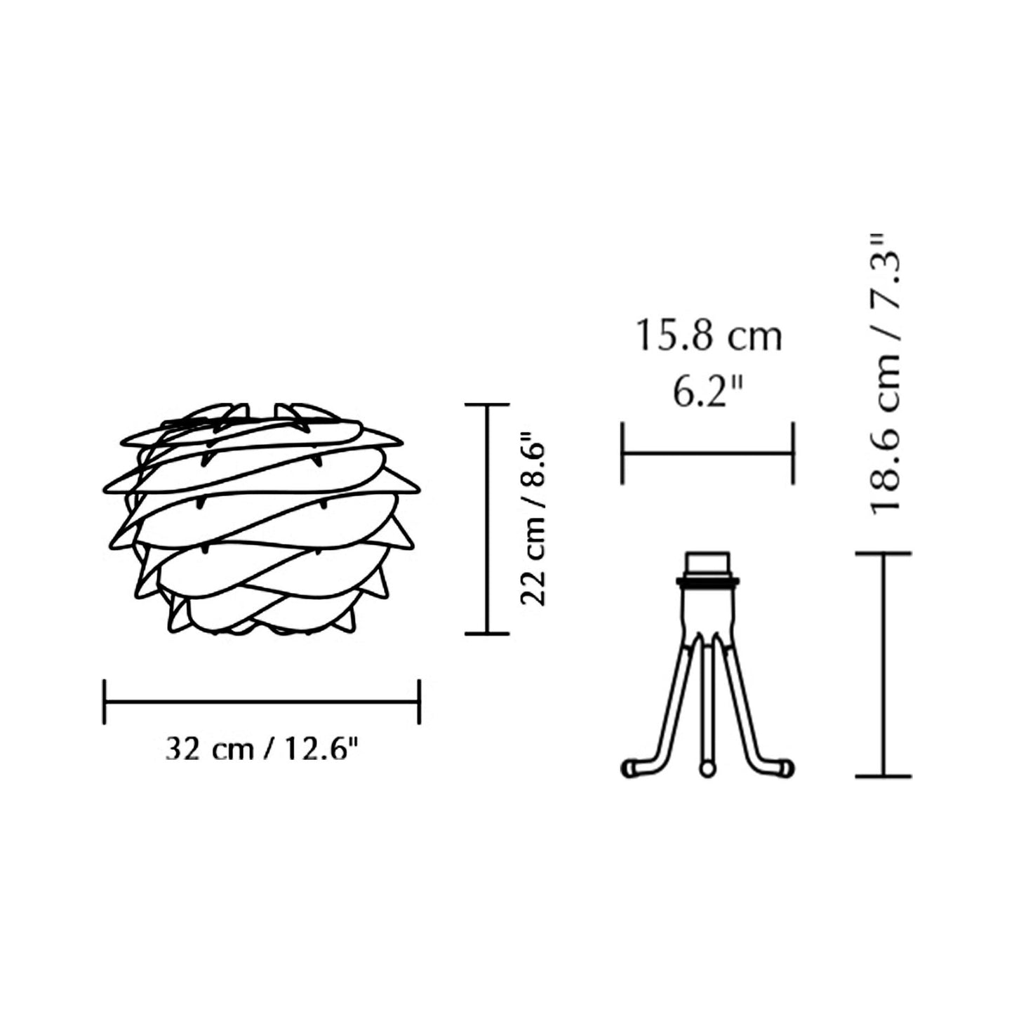 Carmina Adjustable Tripod Table Lamp - line drawing.