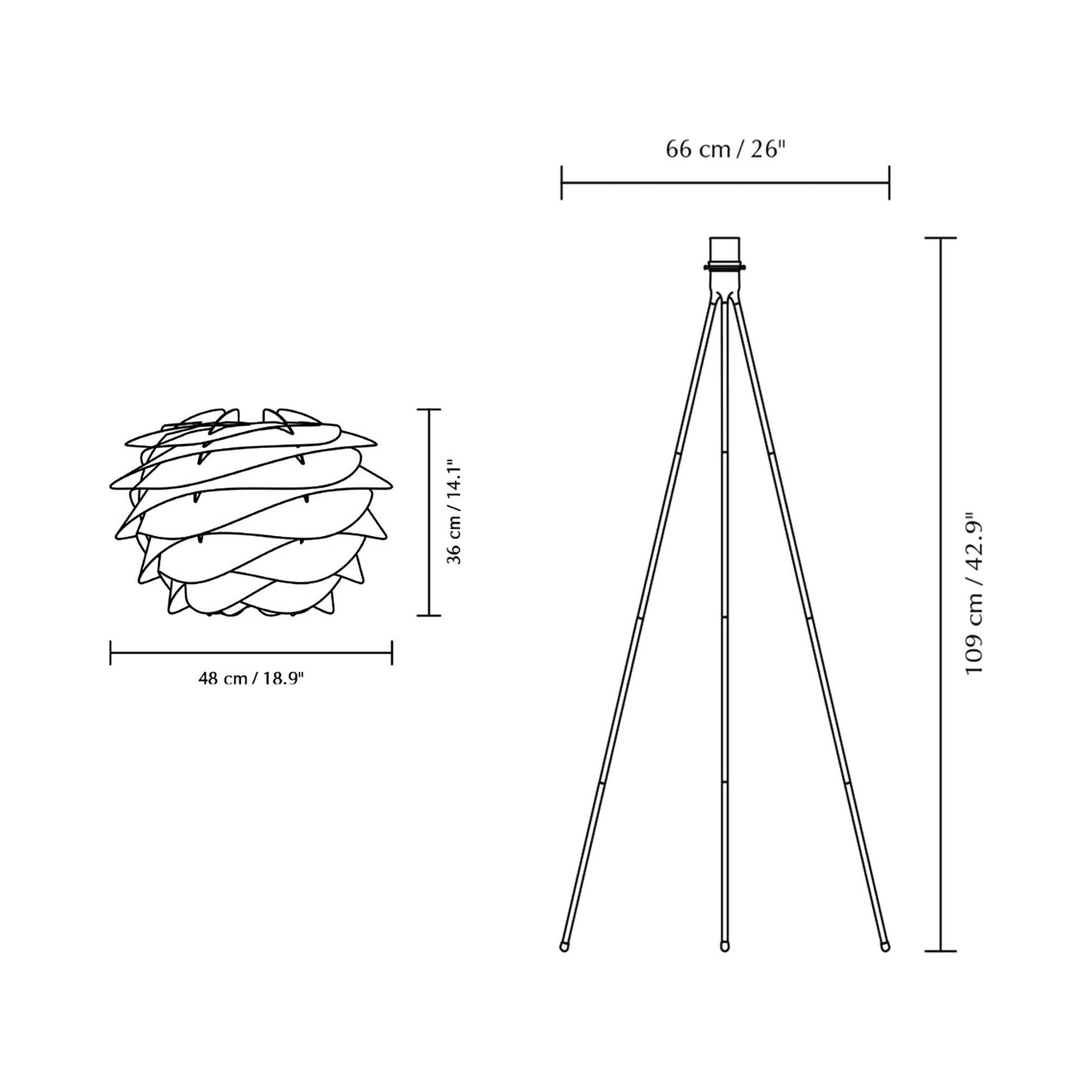Carmina Tripod Floor Lamp - line drawing.
