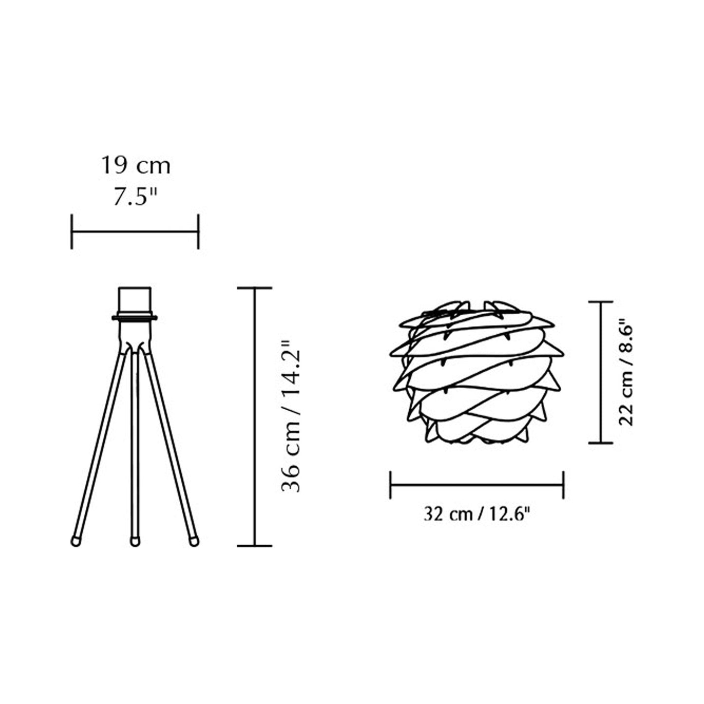 Carmina Tripod Table Lamp - line drawing.