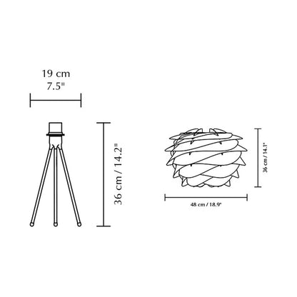 Carmina Tripod Table Lamp - line drawing.
