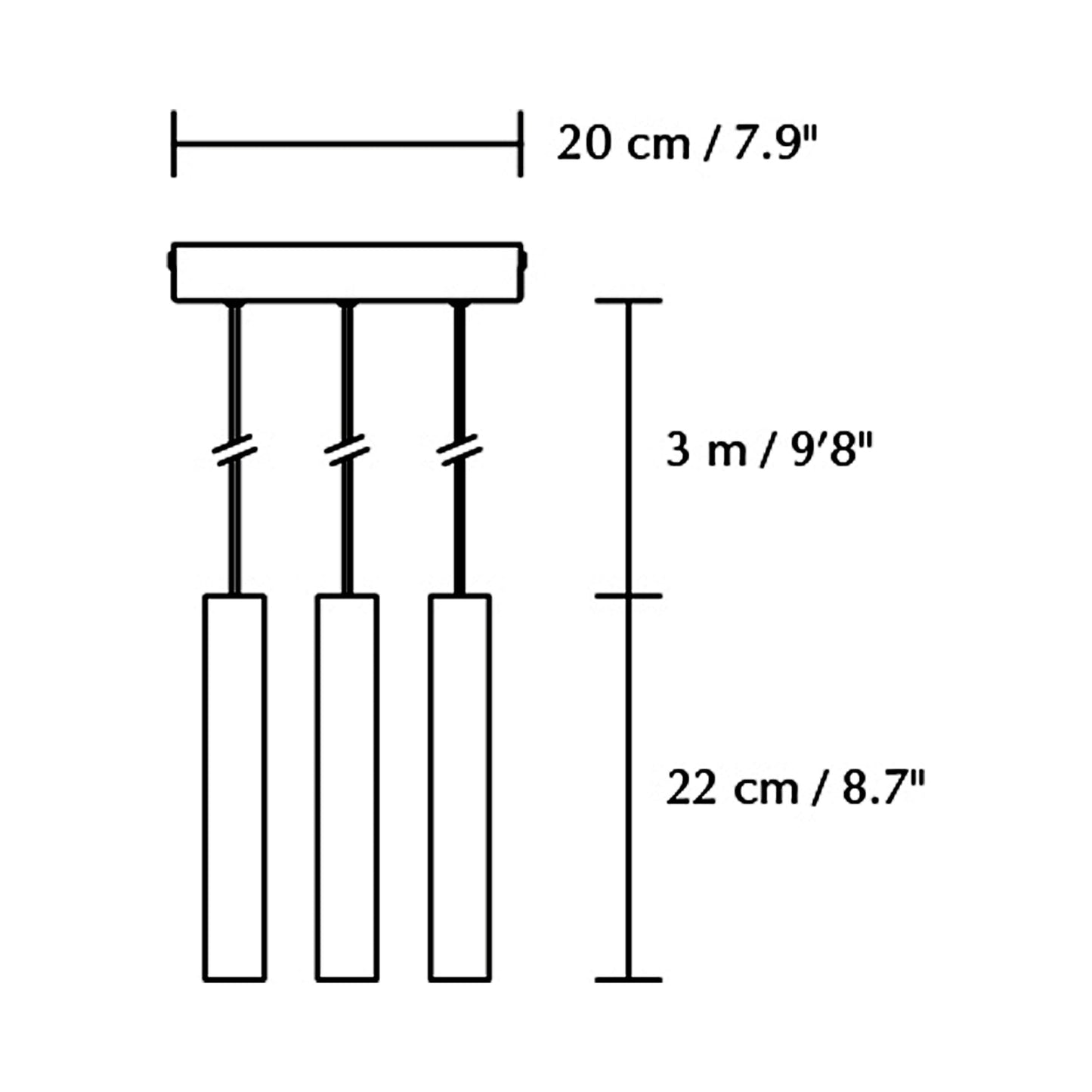Chimes LED Cluster Pendant Light - line drawing.