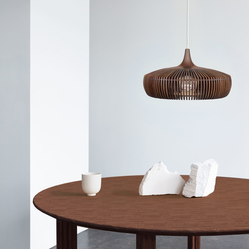 Clava Dine Wood Pendant Light in dining room.