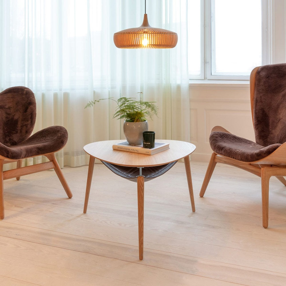 Clava Dine Wood Pendant Light in living room.