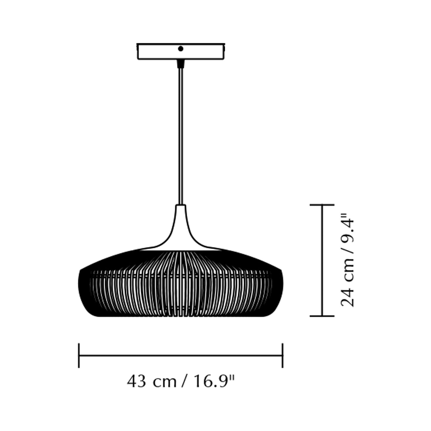 Clava Dine Wood Pendant Light - line drawing.