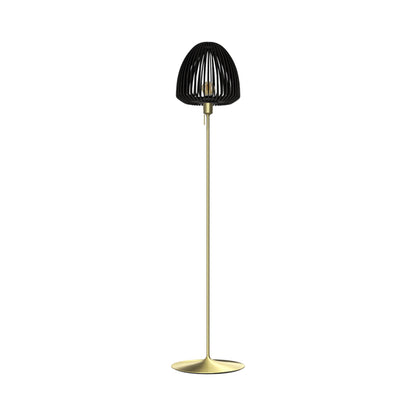 Clava Wood Floor Lamp in Brushed Brass/Black Oak.