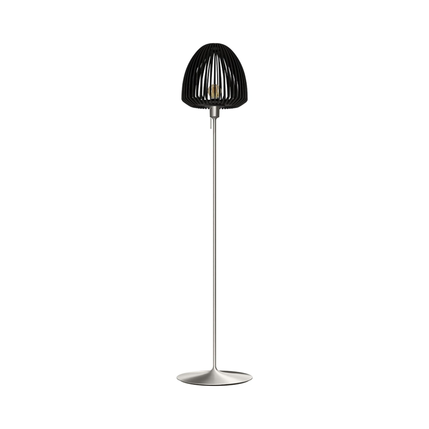 Clava Wood Floor Lamp in Brushed Steel/Black Oak.