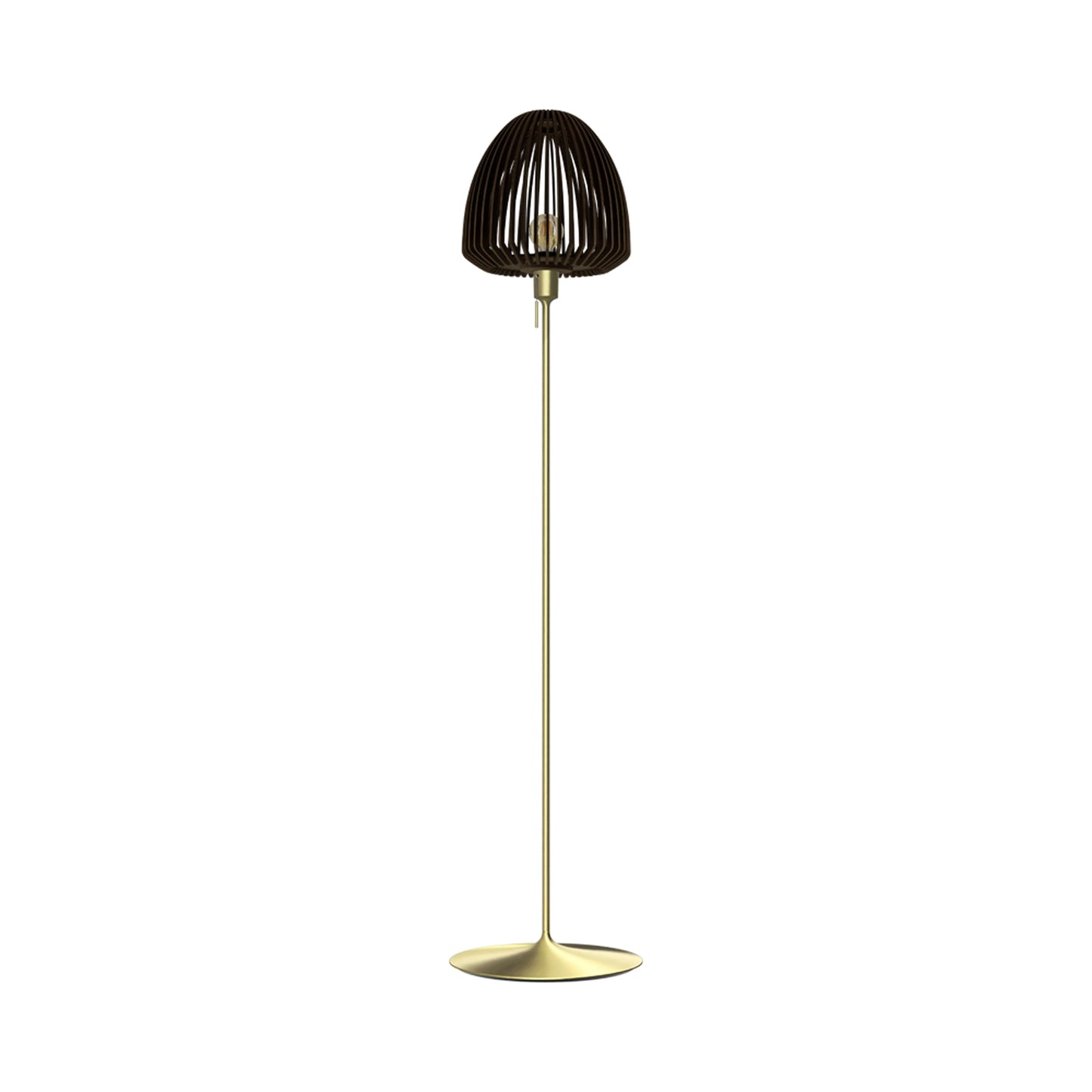 Clava Wood Floor Lamp in Brushed Brass/Dark Oak.