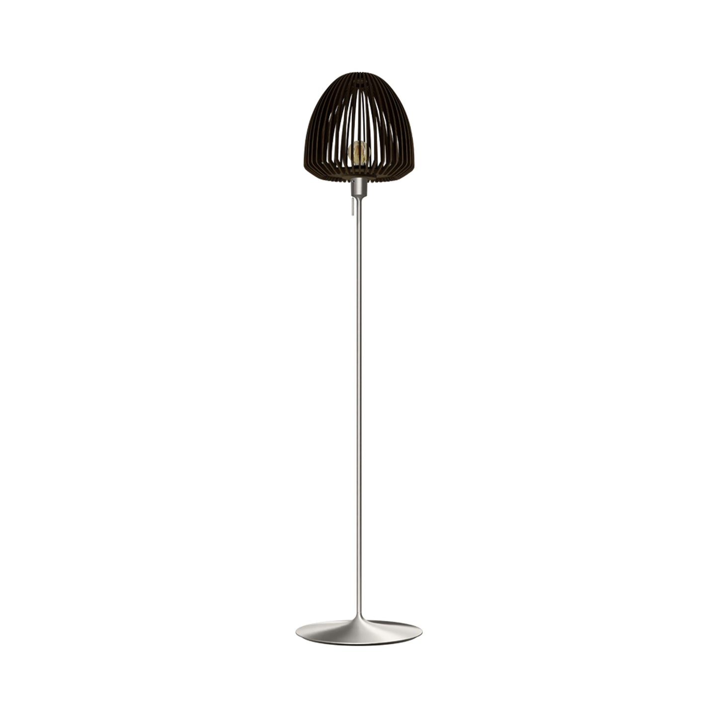 Clava Wood Floor Lamp in Brushed Steel/Dark Oak.