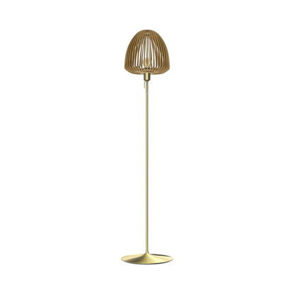 Clava Wood Floor Lamp in Brushed Brass/Oak.