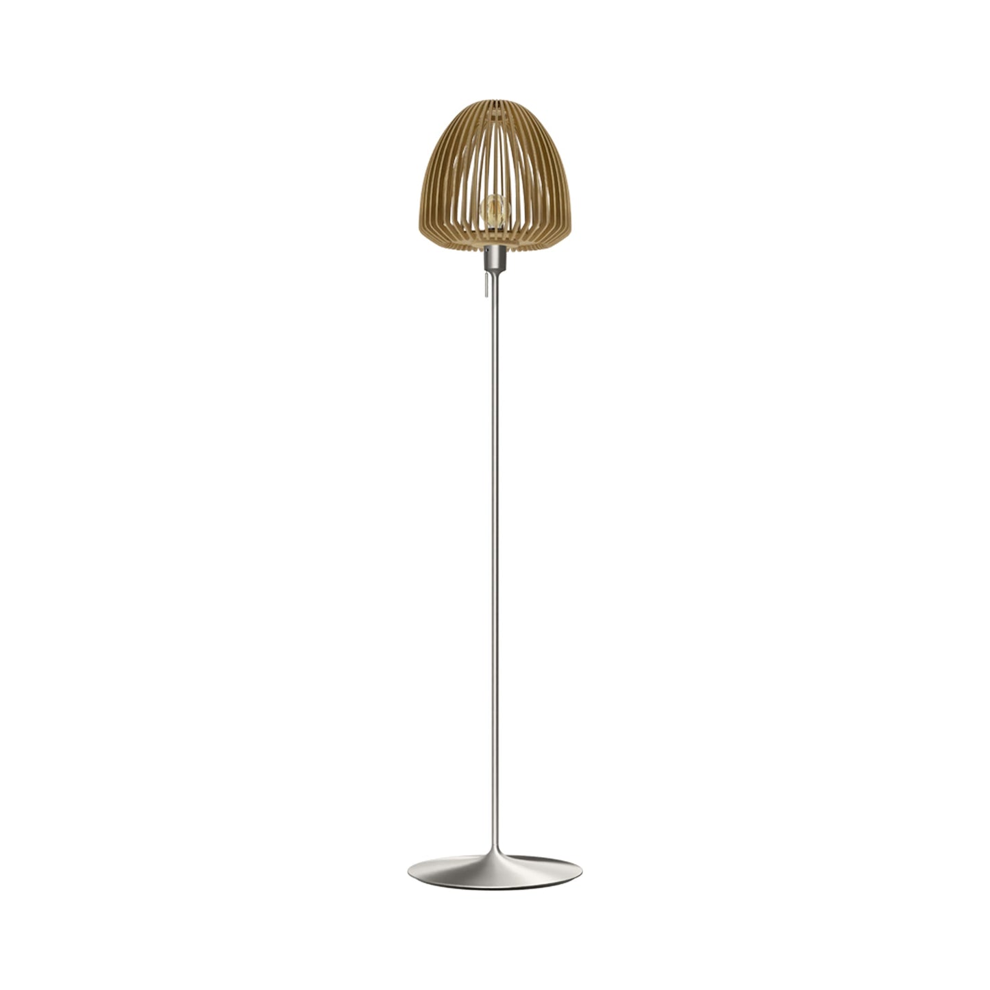 Clava Wood Floor Lamp in Brushed Steel/Oak.