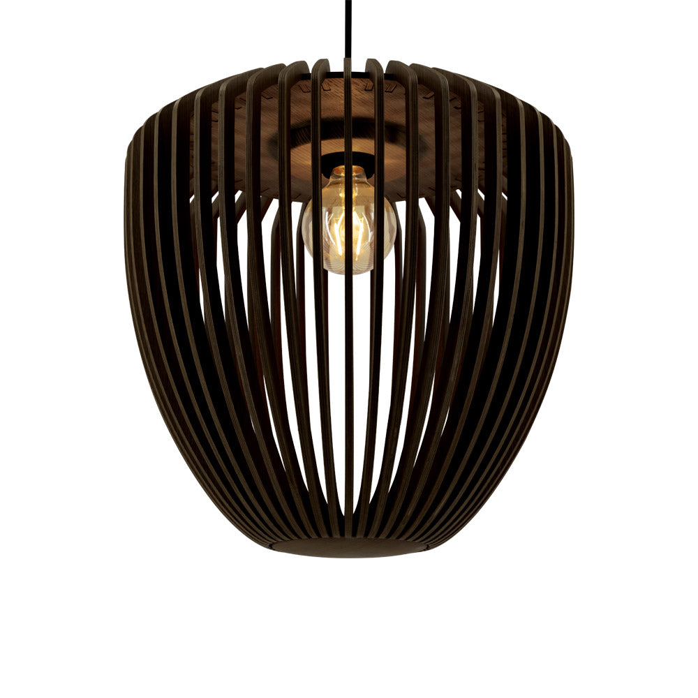 Clava Wood Pendant Light in Dark Oak/Black.