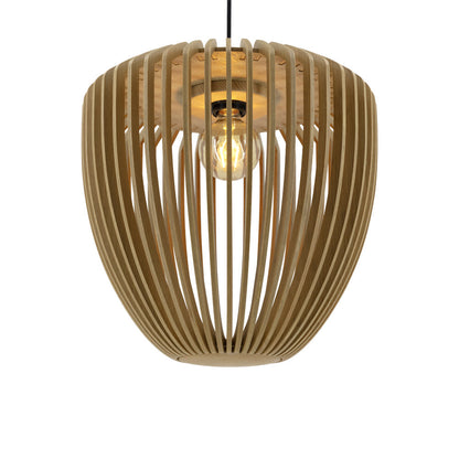 Clava Wood Pendant Light in Oak/Black.