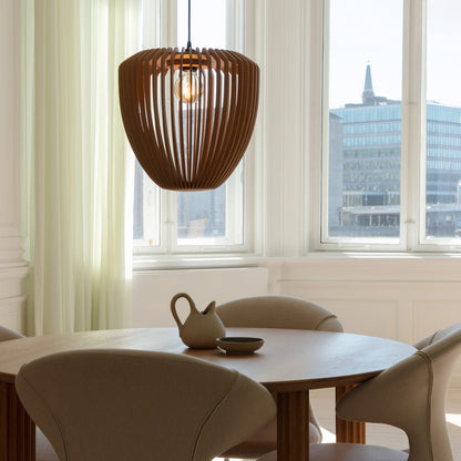 Clava Wood Pendant Light in dining room.