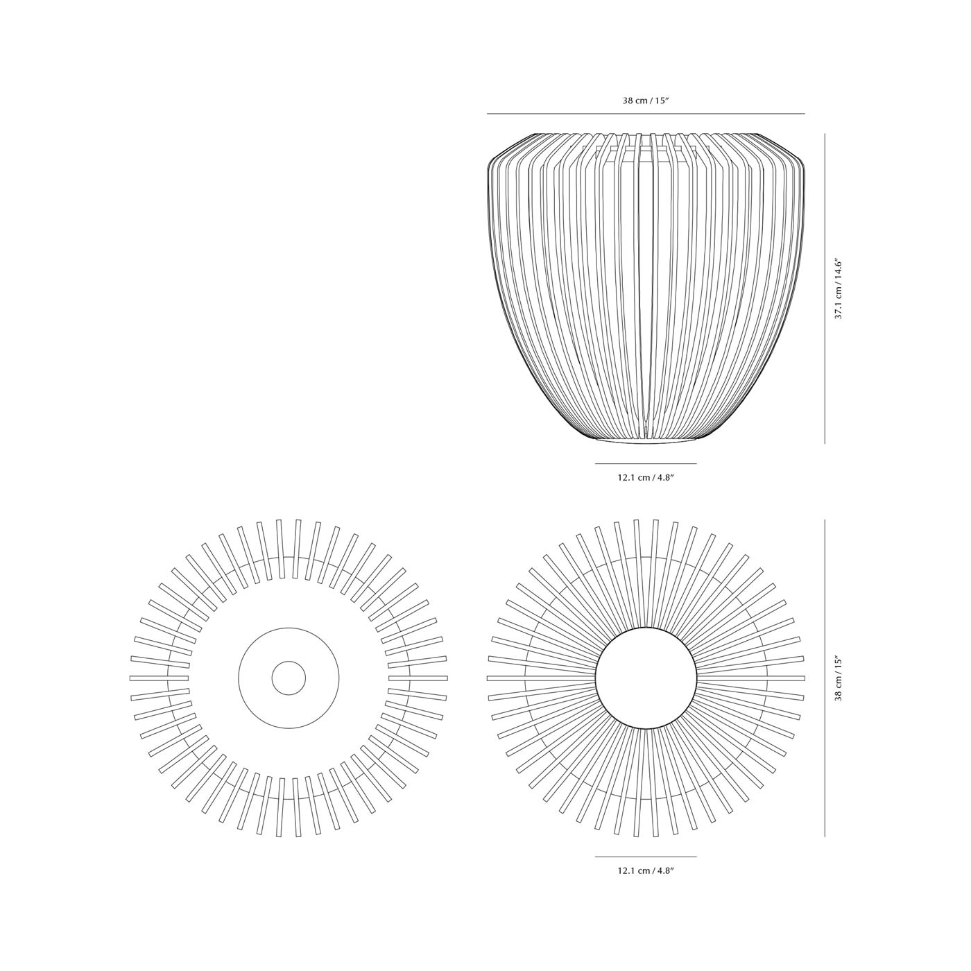 Clava Wood Pendant Light - line drawing.