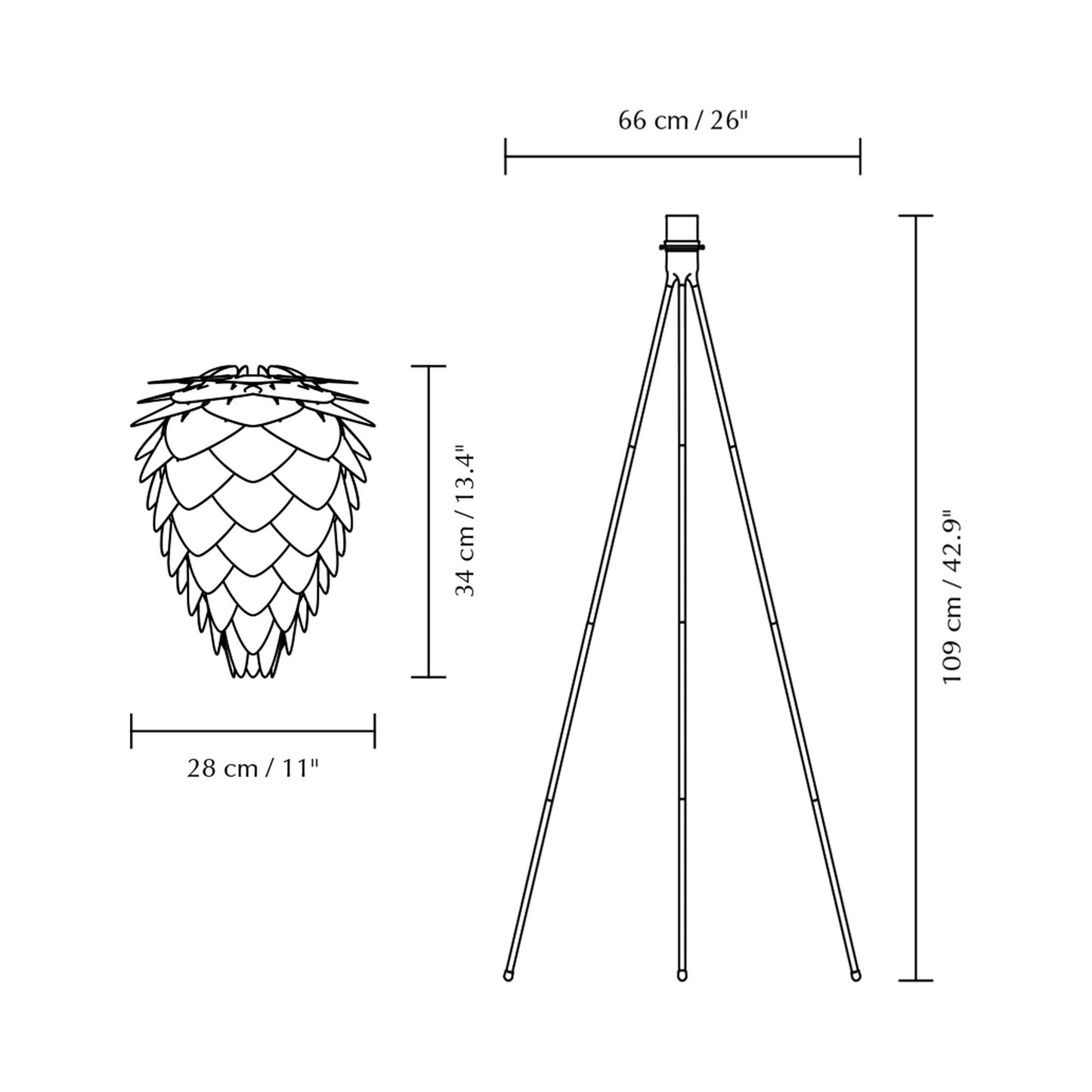 Conia Tripod Floor Lamp - line drawing.