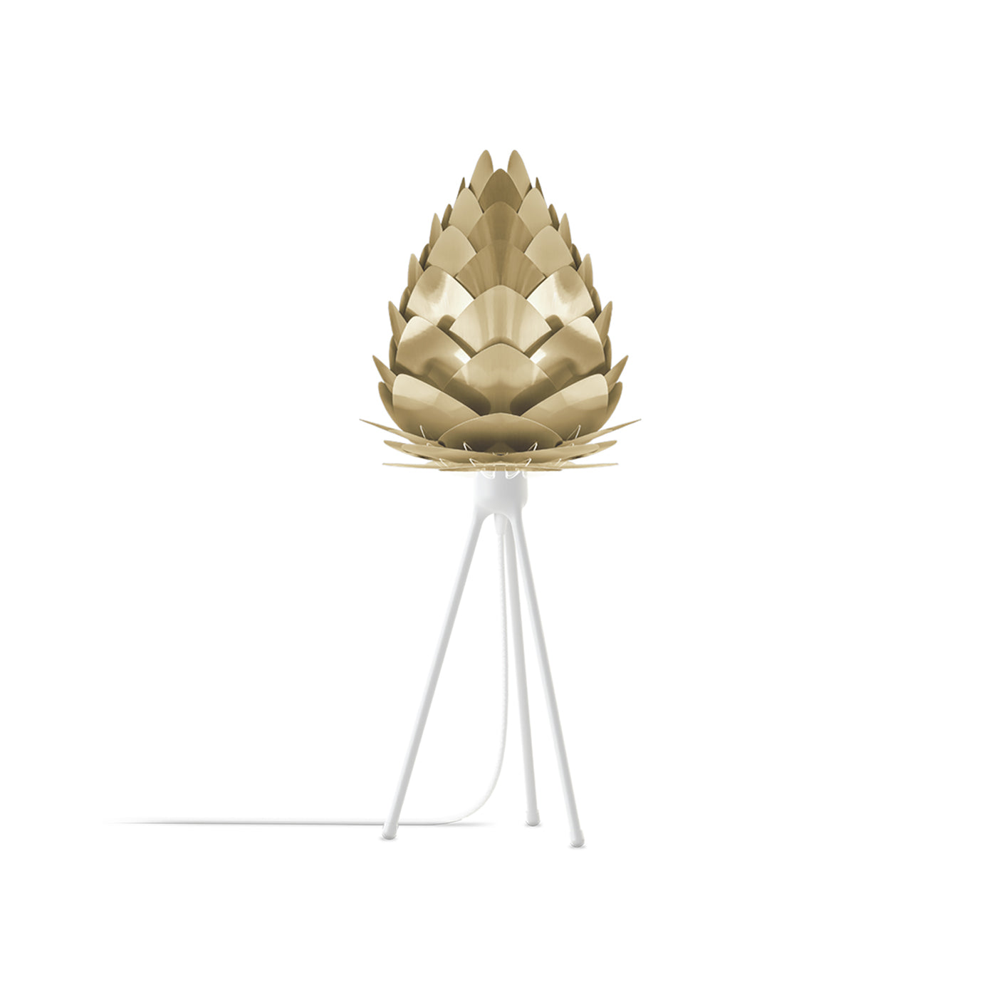 Conia Tripod Table Lamp in White/Brushed Brass (27-Inch).