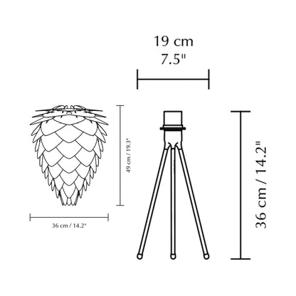 Conia Tripod Table Lamp - line drawing.