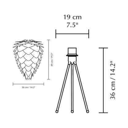 Conia Tripod Table Lamp - line drawing.