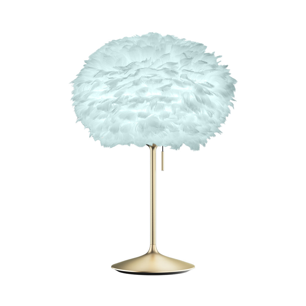 Eos Table Lamp in Brushed Brass/Light Blue.