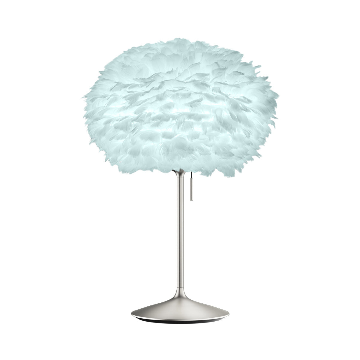 Eos Table Lamp in Brushed Steel/Light Blue.